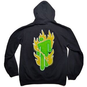 BILLIE ELLISH Men Small Black Flames Blohsh Double-Sided Pullover Hoodie